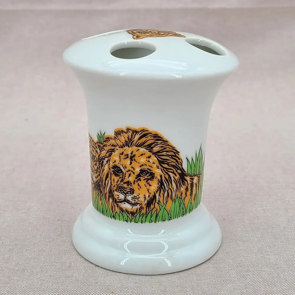 VTG Seymour Mann Japan Safari Tigers Toothbrush Holder 70s MCM kitschy bohemian